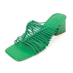 Open Edit Vibrant Green Clover Strappy Square Toe Block Heel Sandals Size 8.5